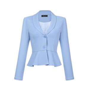 Short Blazer Lapel Ruffle Hem Work Office Blazers Light Blue